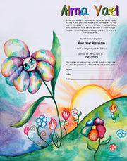 Morning Flower Jewish Baby Naming Certificate - Anna Abramzon Studio