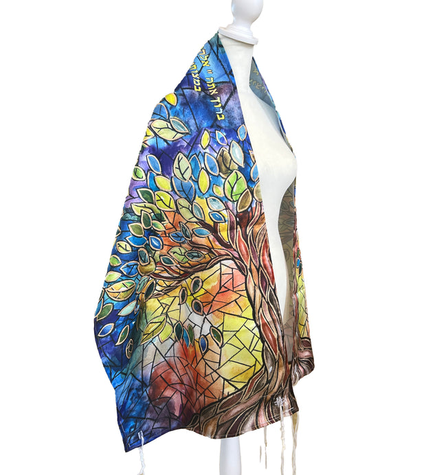 Stained Glass Tree of Life Painted Tallit 1