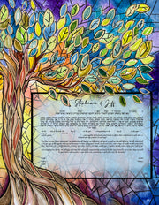 Tree of Life Stained Glass Style Asymmetrical Ketubah