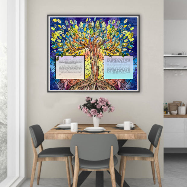 Stained Glass Style Tree of Life Watercolor Ketubah