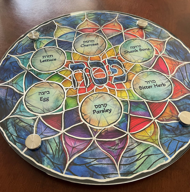 Stained Glass Mandala Painted Seder Plate