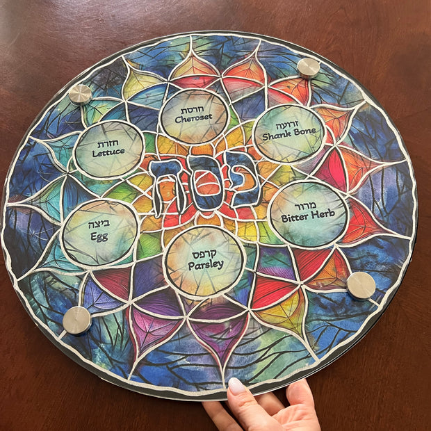 Stained Glass Mandala Painted Seder Plate