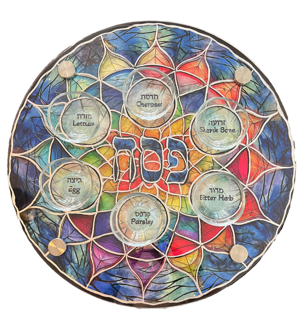 Stained Glass Mandala Painted Seder Plate