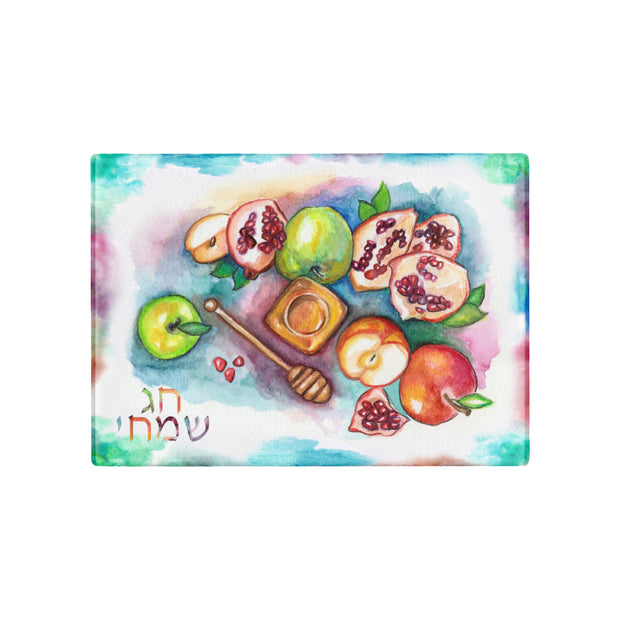 Apples, Honey and Pomegranate Rosh Hashanah Glass Challah Board