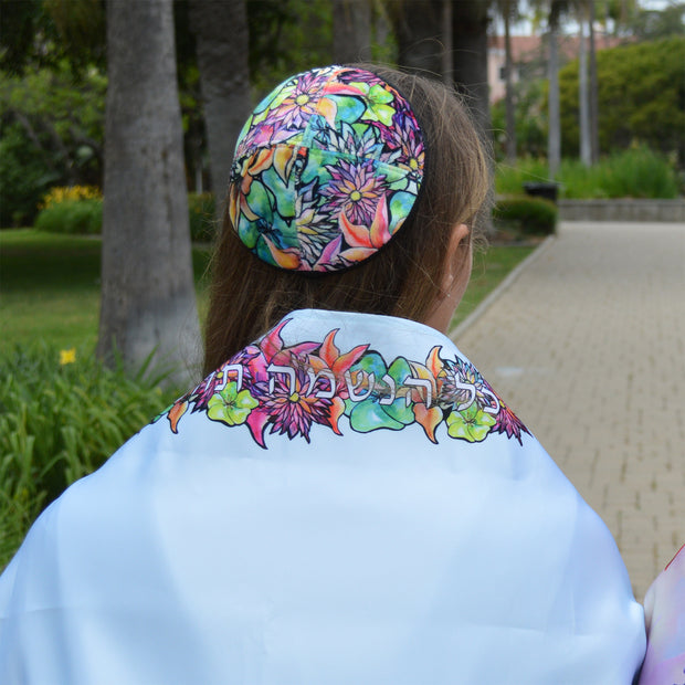 Retro Flowers Wearable Art Jewish Tallit - Anna Abramzon Studio