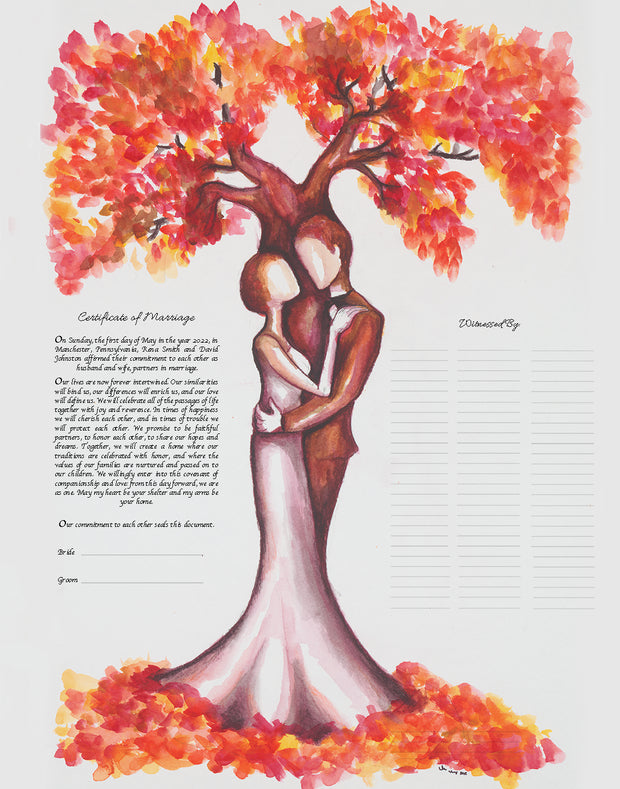 Fall Leaves Love Tree Marriage Certificate
