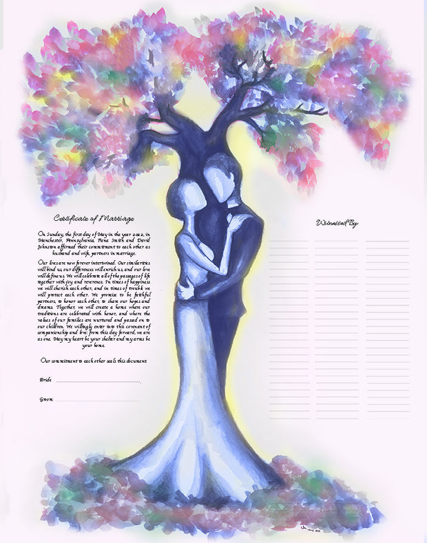 Pastel Romantic Love Tree Marriage Certificate