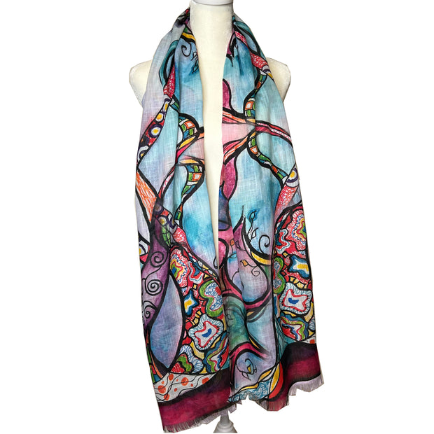 Two Hearts into One Tree of Life Pashmina