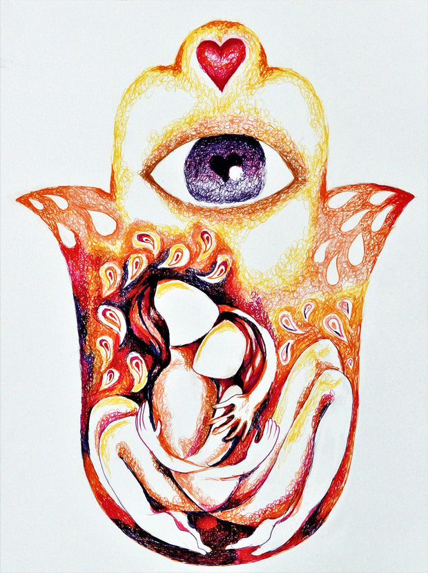 Mother Daughter Hamsa Art - Anna Abramzon Studio
