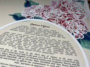 Peonies Papercut Ketubah with Painted Background
