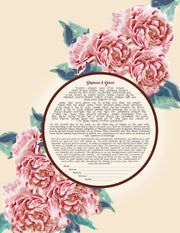 Peonies Ketubah with Round Text